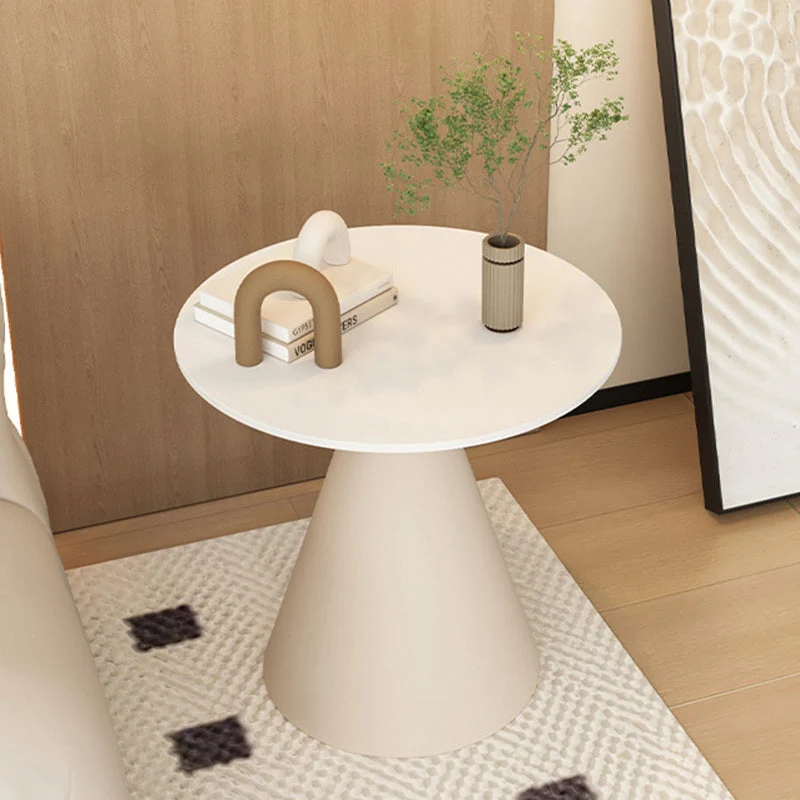Modern Minimalist Round Cone Rock Slab Carbon Steel Iron End Table 1-Tier For Living Room