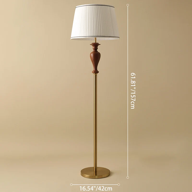 Traditional French Floor Lamp – 1-Light Standing Lamp with Tapered Fabric Shade, Ash Wood & Metal for Living Room