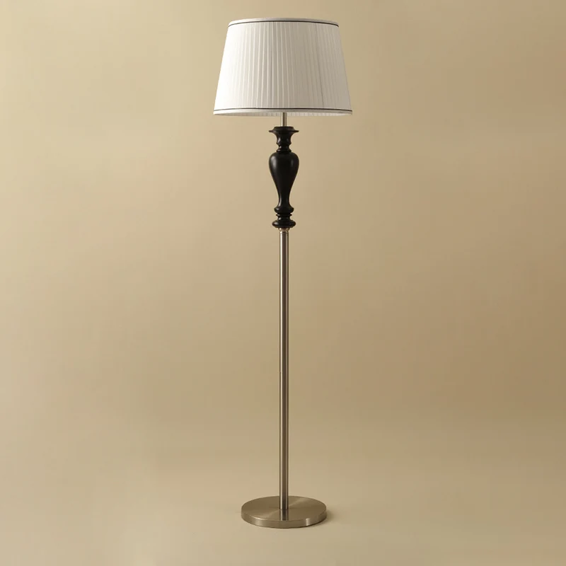 Traditional French Floor Lamp – 1-Light Standing Lamp with Tapered Fabric Shade, Ash Wood & Metal for Living Room