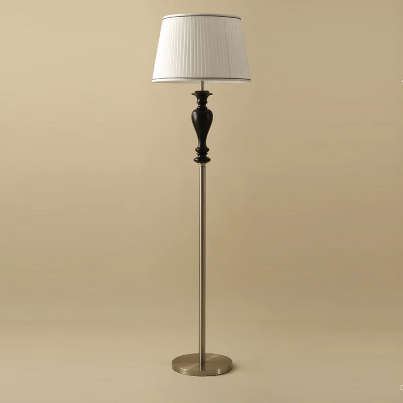Traditional French Floor Lamp – 1-Light Standing Lamp with Tapered Fabric Shade, Ash Wood & Metal for Living Room