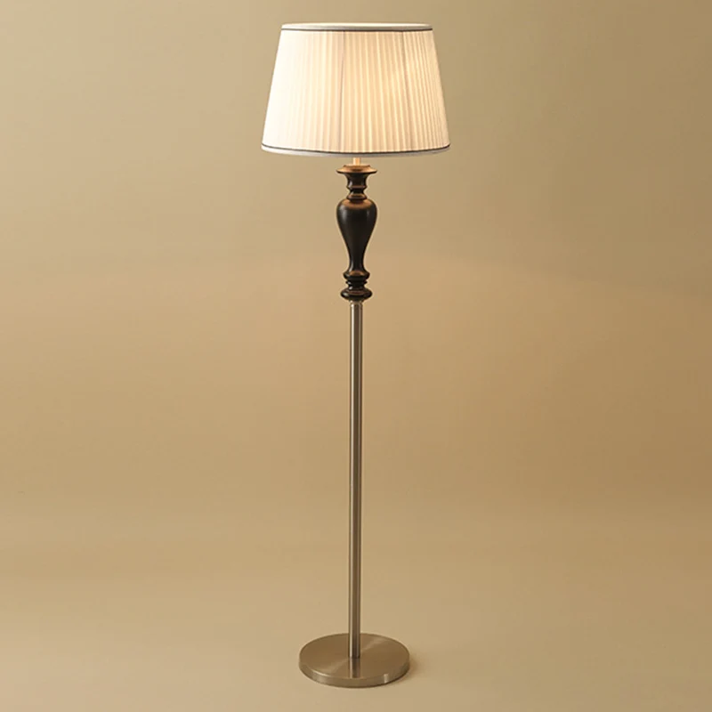 Traditional French Floor Lamp – 1-Light Standing Lamp with Tapered Fabric Shade, Ash Wood & Metal for Living Room