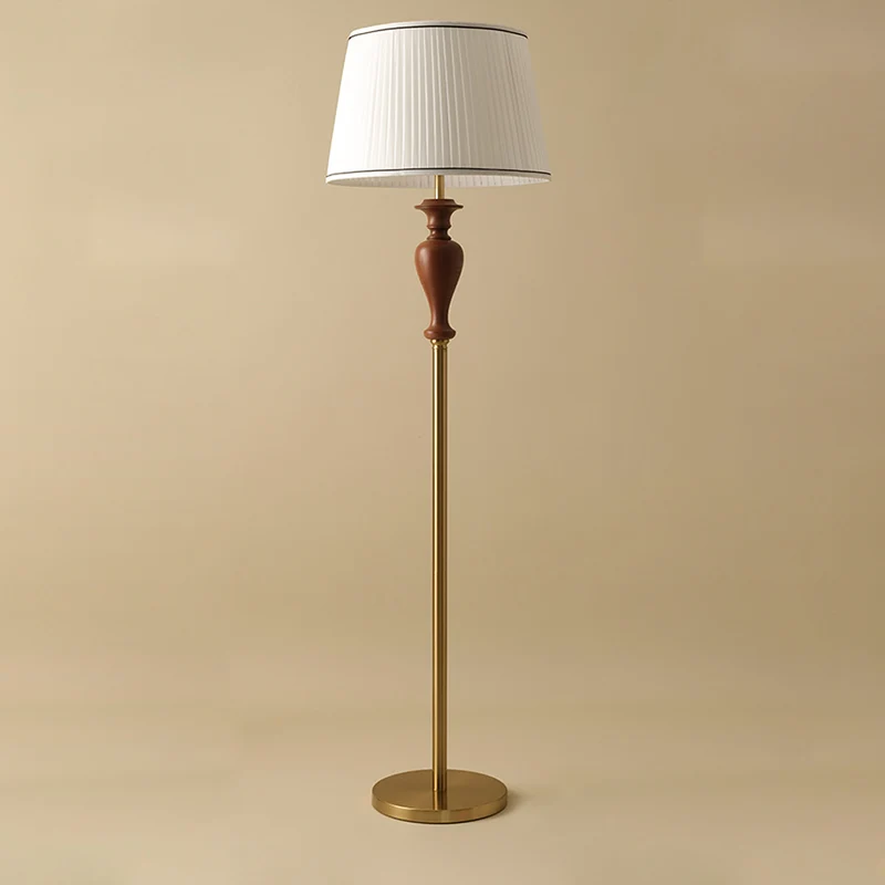 Traditional French Floor Lamp – 1-Light Standing Lamp with Tapered Fabric Shade, Ash Wood & Metal for Living Room