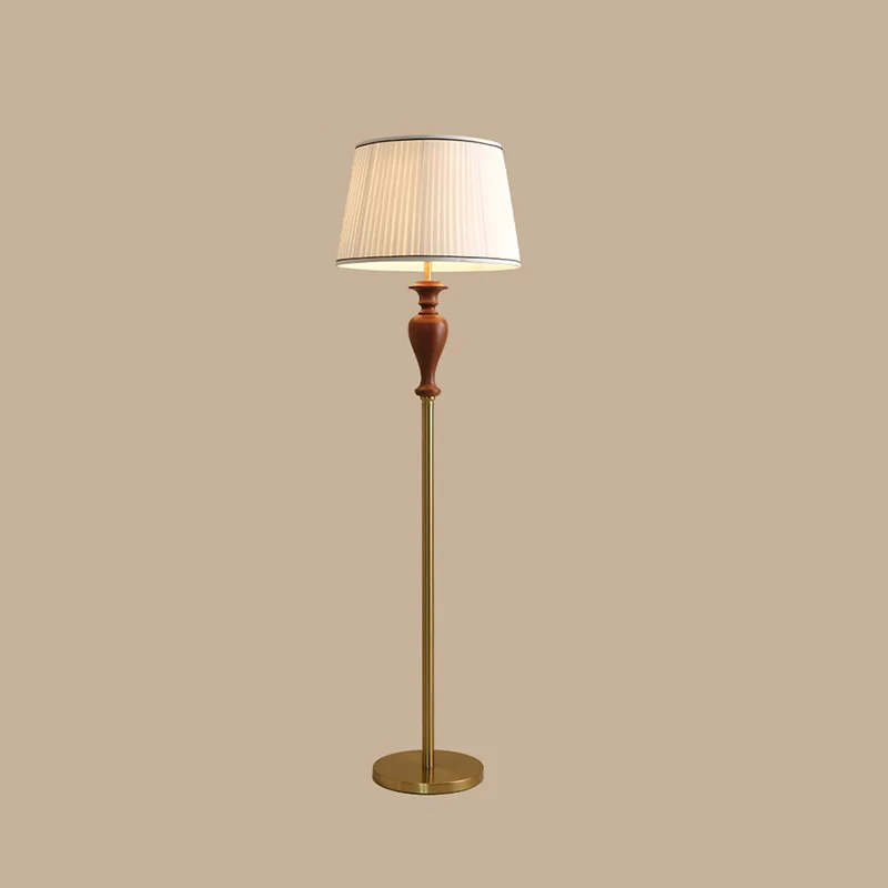 Traditional French Floor Lamp – 1-Light Standing Lamp with Tapered Fabric Shade, Ash Wood & Metal for Living Room