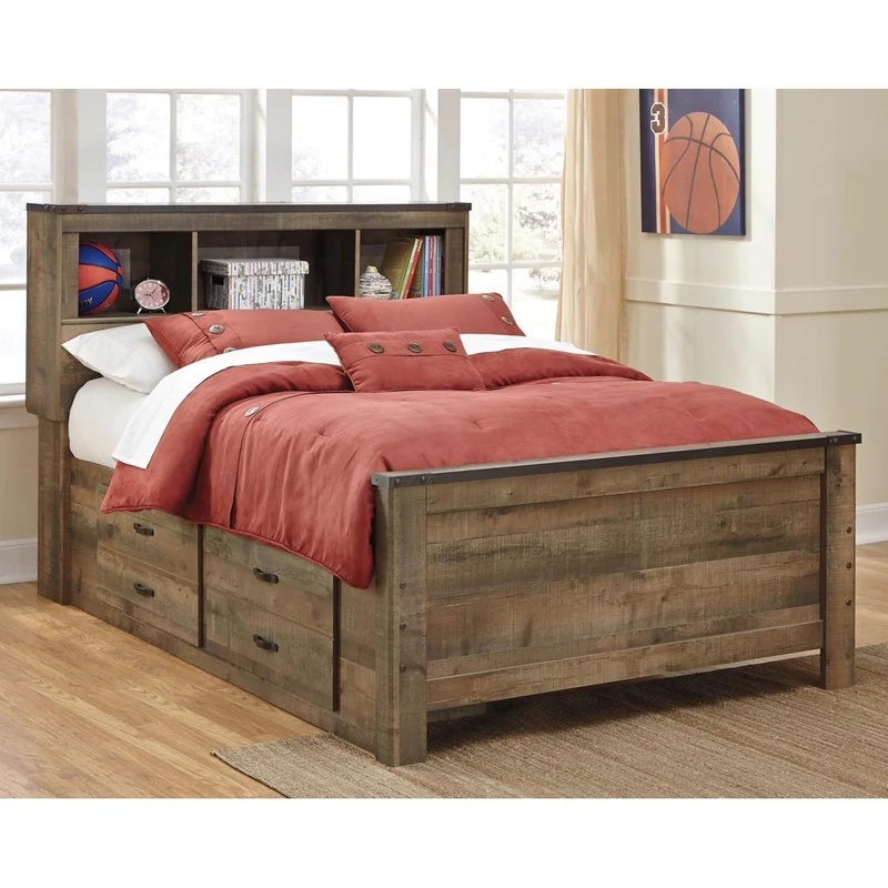 Signature Design by Ashley Trinell B446B16 Full Bookcase Bed with 2 Storage Drawers