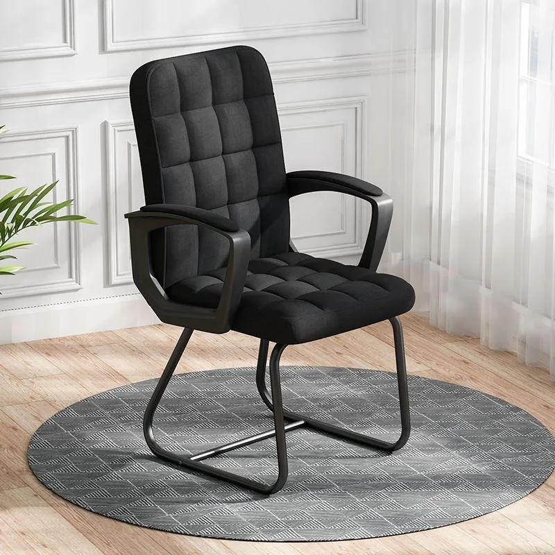 Modern Minimalist Synthetic Leather Linen-Look Fabric Steel Square Rectangle Plaid Desk Chair Backrest Armrest For Home Office