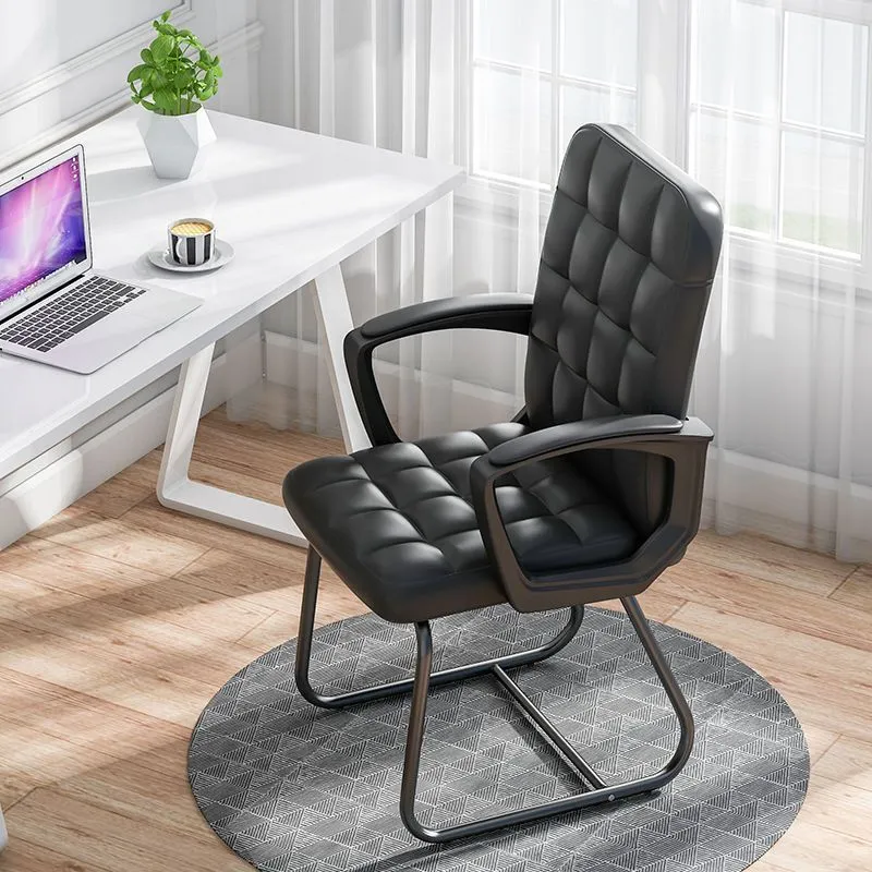Modern Minimalist Synthetic Leather Linen-Look Fabric Steel Square Rectangle Plaid Desk Chair Backrest Armrest For Home Office