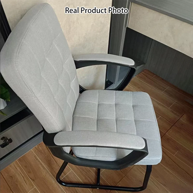 Modern Minimalist Synthetic Leather Linen-Look Fabric Steel Square Rectangle Plaid Desk Chair Backrest Armrest For Home Office