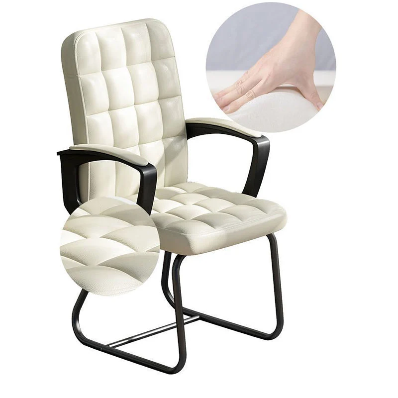 Modern Minimalist Synthetic Leather Linen-Look Fabric Steel Square Rectangle Plaid Desk Chair Backrest Armrest For Home Office