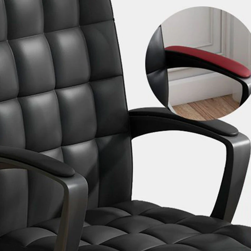 Modern Minimalist Synthetic Leather Linen-Look Fabric Steel Square Rectangle Plaid Desk Chair Backrest Armrest For Home Office