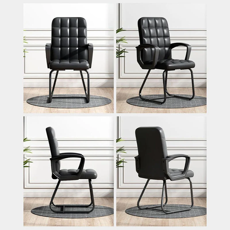 Modern Minimalist Synthetic Leather Linen-Look Fabric Steel Square Rectangle Plaid Desk Chair Backrest Armrest For Home Office