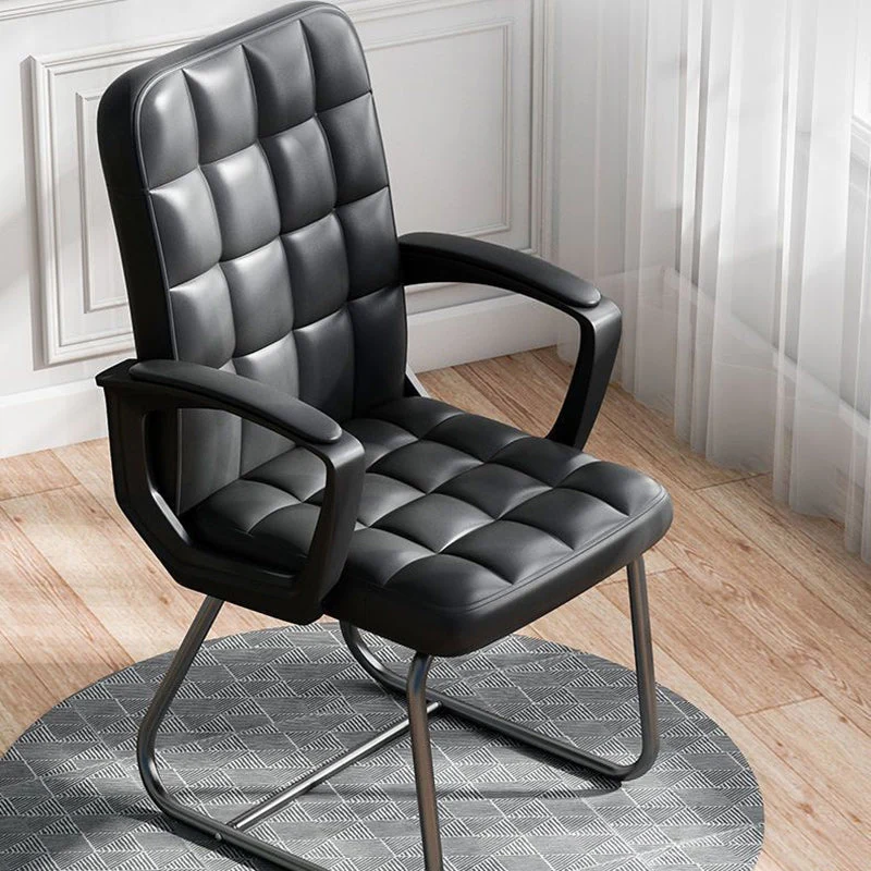 Modern Minimalist Synthetic Leather Linen-Look Fabric Steel Square Rectangle Plaid Desk Chair Backrest Armrest For Home Office