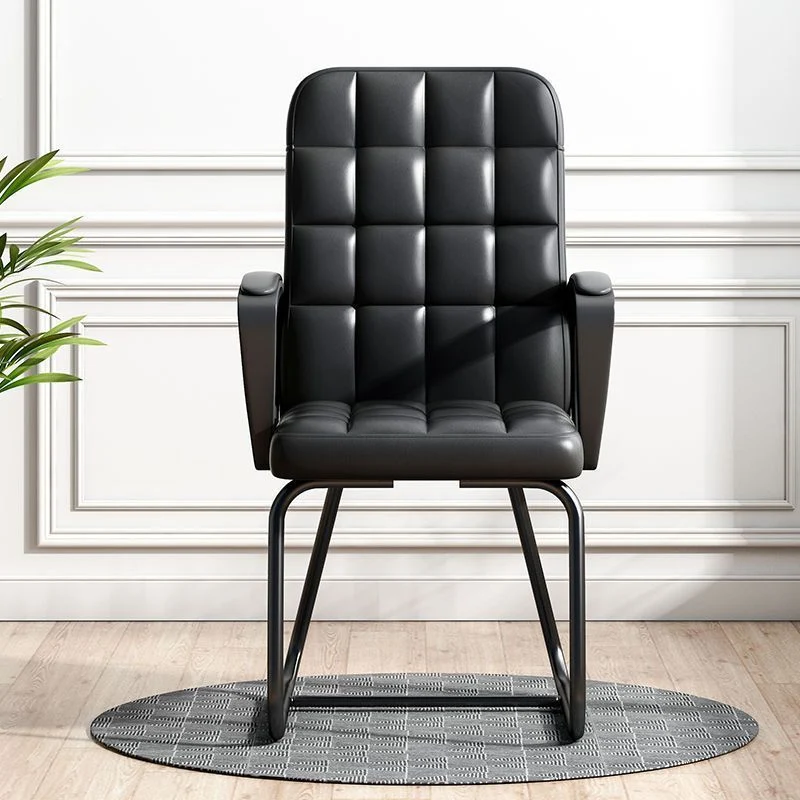 Modern Minimalist Synthetic Leather Linen-Look Fabric Steel Square Rectangle Plaid Desk Chair Backrest Armrest For Home Office