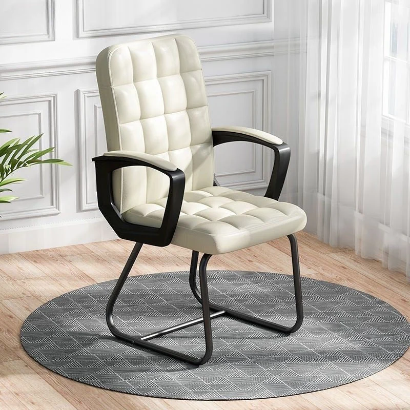 Modern Minimalist Synthetic Leather Linen-Look Fabric Steel Square Rectangle Plaid Desk Chair Backrest Armrest For Home Office
