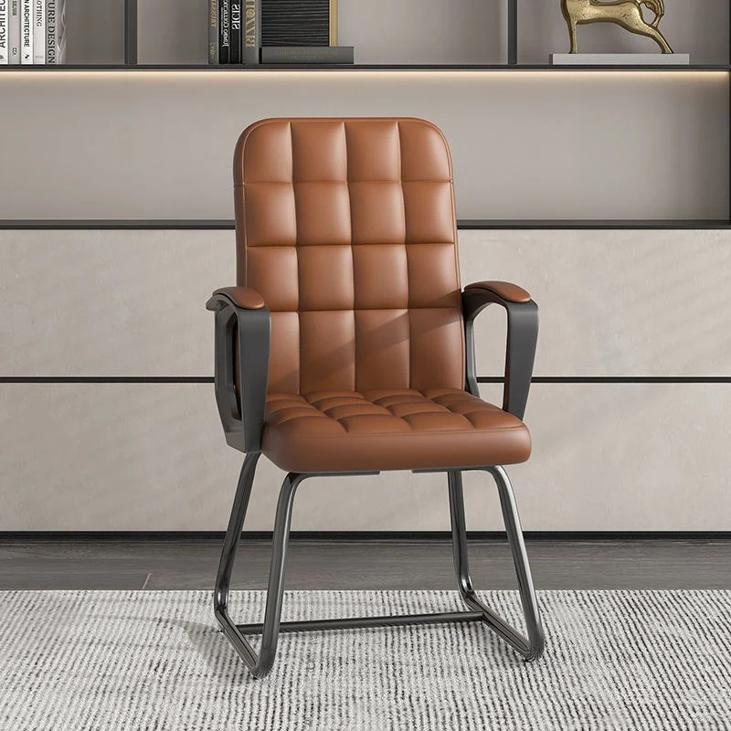 Modern Minimalist Synthetic Leather Linen-Look Fabric Steel Square Rectangle Plaid Desk Chair Backrest Armrest For Home Office