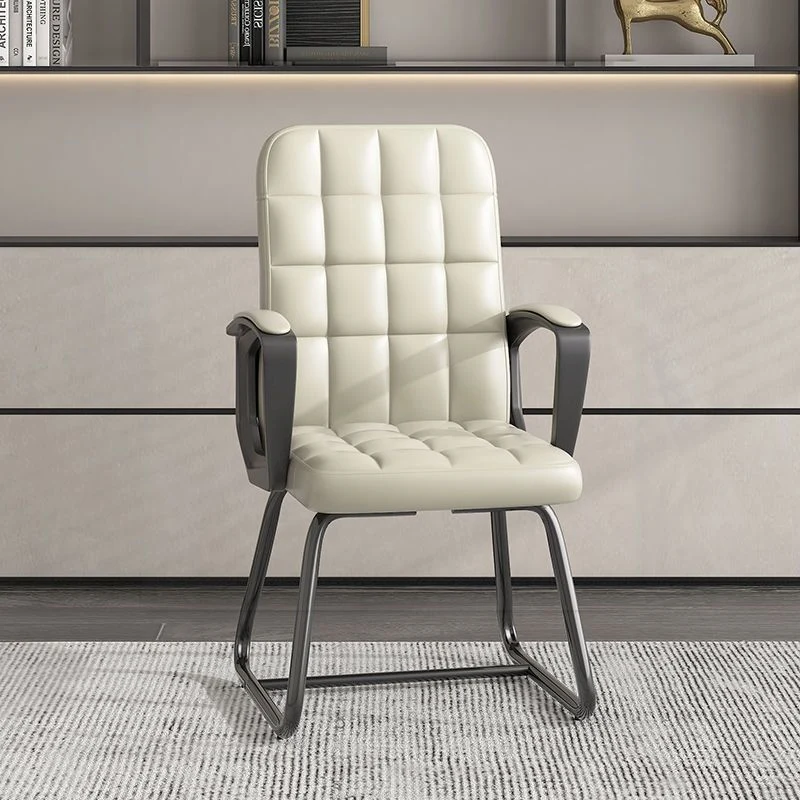 Modern Minimalist Synthetic Leather Linen-Look Fabric Steel Square Rectangle Plaid Desk Chair Backrest Armrest For Home Office