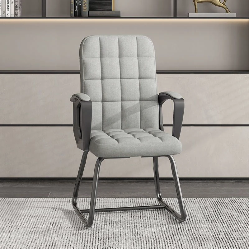 Modern Minimalist Synthetic Leather Linen-Look Fabric Steel Square Rectangle Plaid Desk Chair Backrest Armrest For Home Office