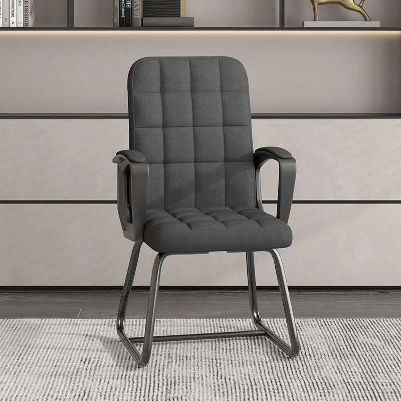Modern Minimalist Synthetic Leather Linen-Look Fabric Steel Square Rectangle Plaid Desk Chair Backrest Armrest For Home Office
