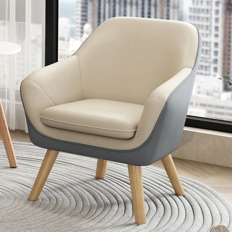 Modern Minimalist Synthetic Fabric PU Leather Rubberwood Rectangular Accent Chair Backrest Armrest For Living Room