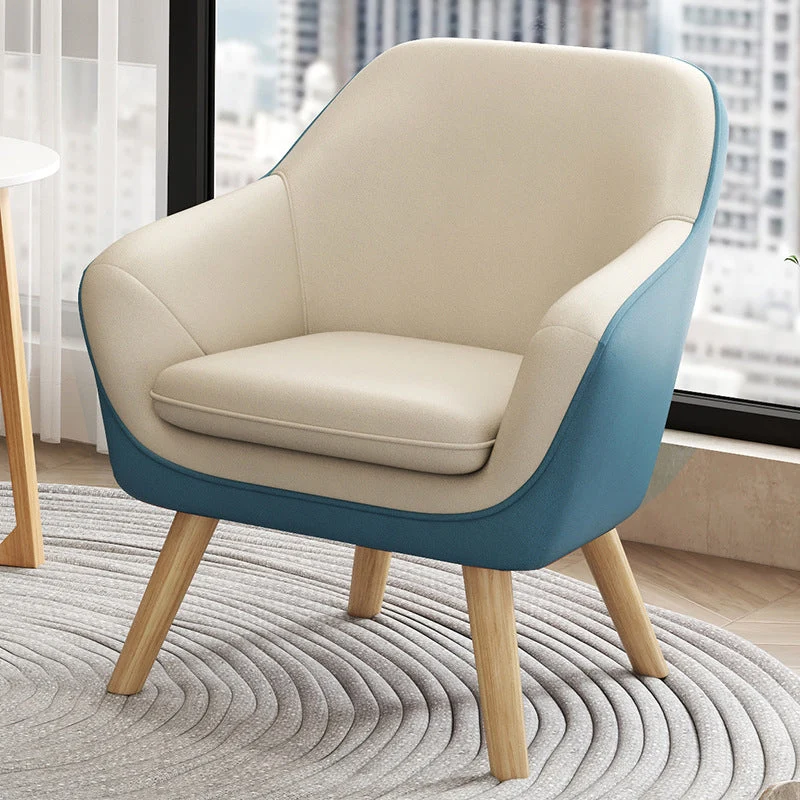 Modern Minimalist Synthetic Fabric PU Leather Rubberwood Rectangular Accent Chair Backrest Armrest For Living Room