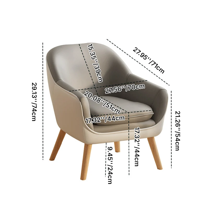 Modern Minimalist Synthetic Fabric PU Leather Rubberwood Rectangular Accent Chair Backrest Armrest For Living Room