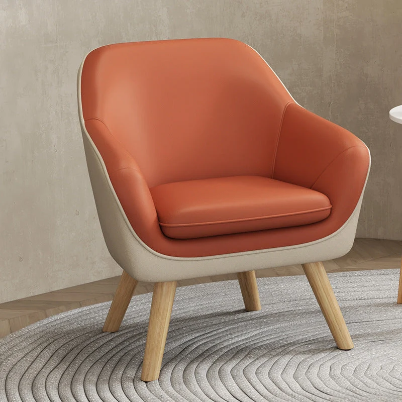 Modern Minimalist Synthetic Fabric PU Leather Rubberwood Rectangular Accent Chair Backrest Armrest For Living Room