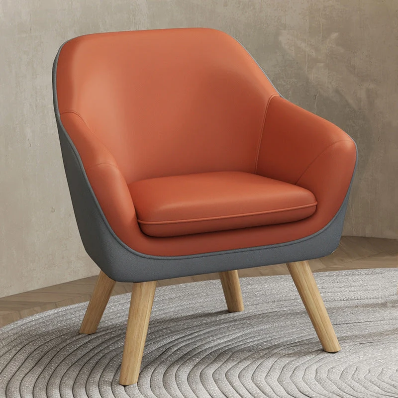 Modern Minimalist Synthetic Fabric PU Leather Rubberwood Rectangular Accent Chair Backrest Armrest For Living Room