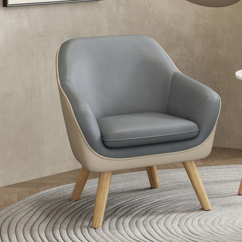 Modern Minimalist Synthetic Fabric PU Leather Rubberwood Rectangular Accent Chair Backrest Armrest For Living Room