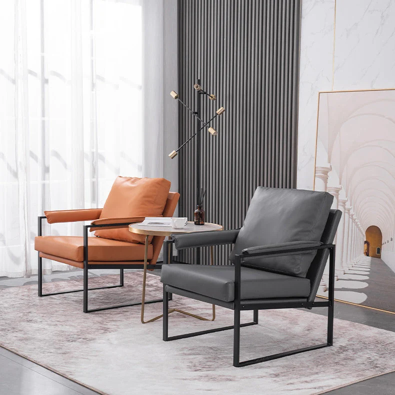 Contemporary Scandinavian Fabric Velvet Faux Leather Carbon Steel Latex Sponge Square Accent Chair Backrest Armrest For Living Room