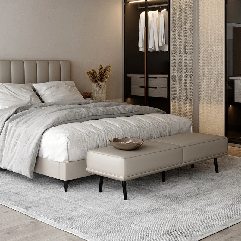 Modern Minimalist Rectangular Microfiber Leather Plywood Steel Sponge End Of The Bed Low Stool Backless For Bedroom
