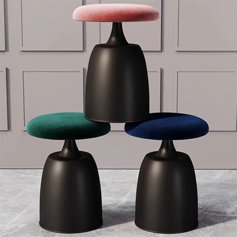 Modern Minimalist Round Cylinder Velvet Metal Vanity Stool For Bedroom