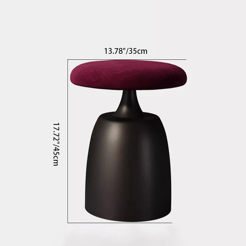Modern Minimalist Round Cylinder Velvet Metal Vanity Stool For Bedroom