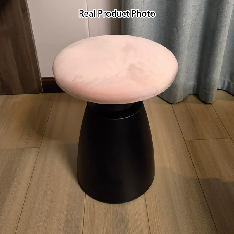 Modern Minimalist Round Cylinder Velvet Metal Vanity Stool For Bedroom