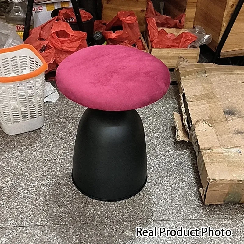 Modern Minimalist Round Cylinder Velvet Metal Vanity Stool For Bedroom