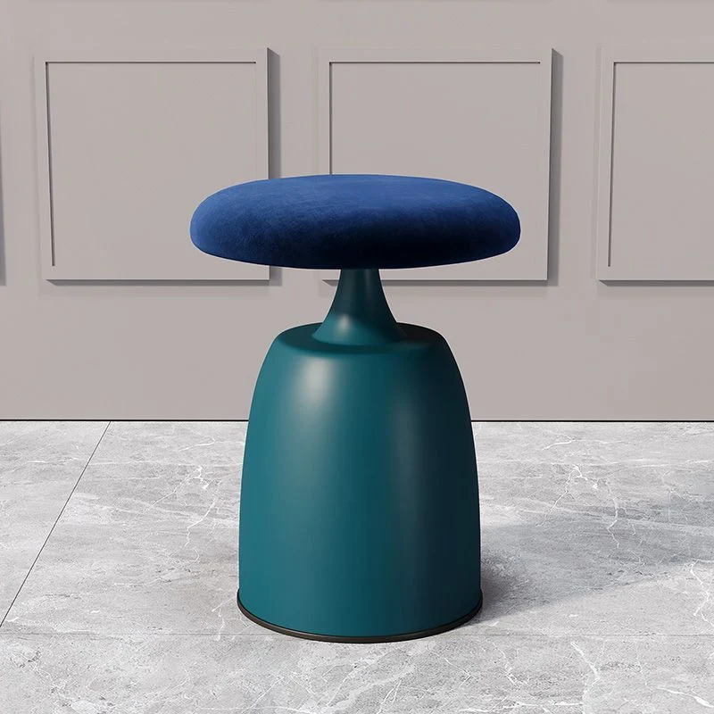 Modern Minimalist Round Cylinder Velvet Metal Vanity Stool For Bedroom