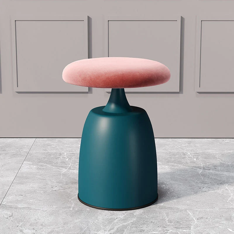 Modern Minimalist Round Cylinder Velvet Metal Vanity Stool For Bedroom
