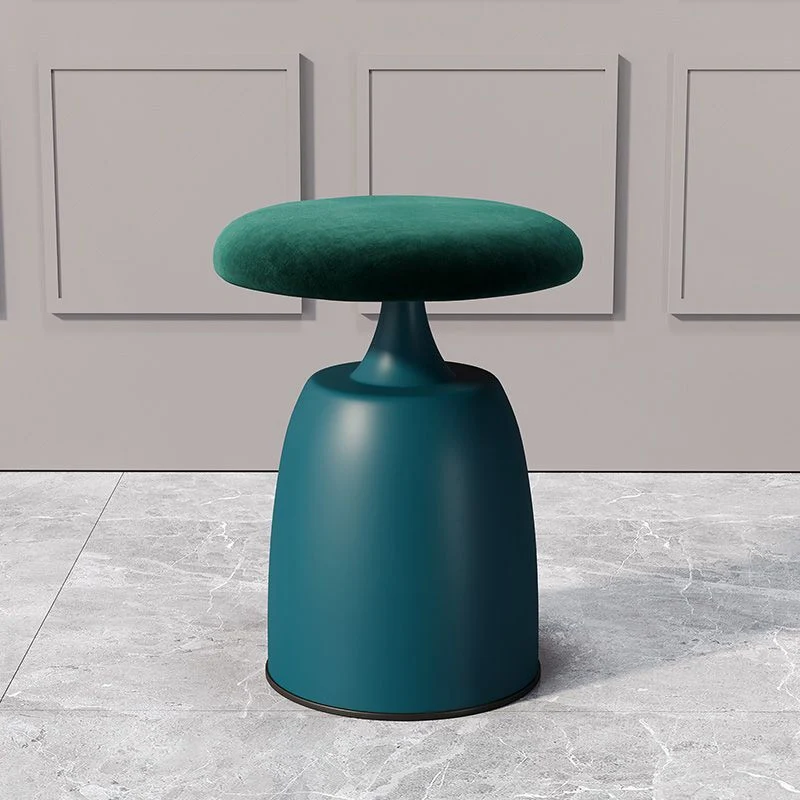 Modern Minimalist Round Cylinder Velvet Metal Vanity Stool For Bedroom