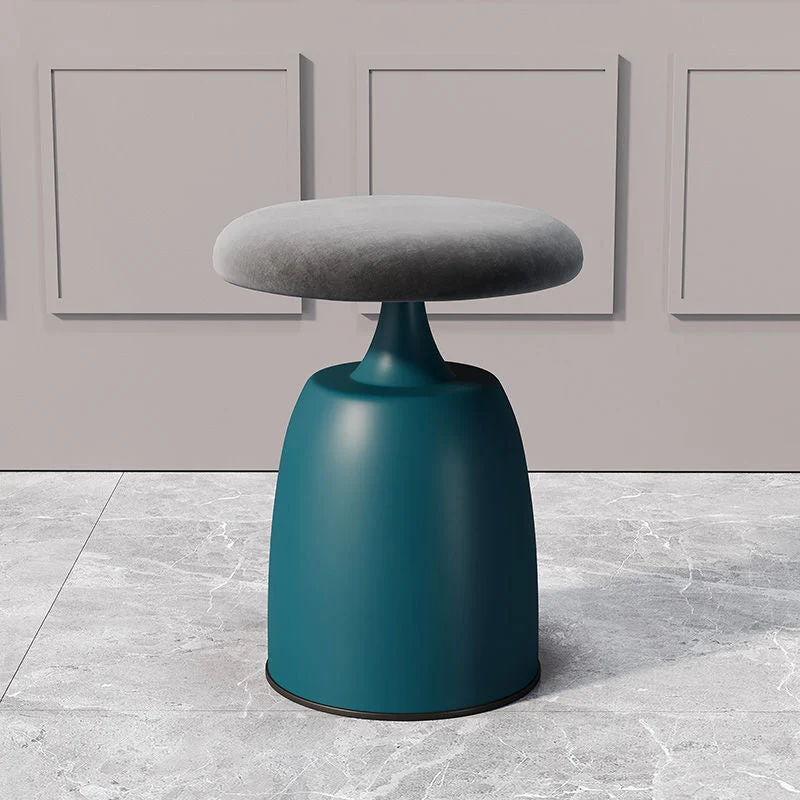 Modern Minimalist Round Cylinder Velvet Metal Vanity Stool For Bedroom