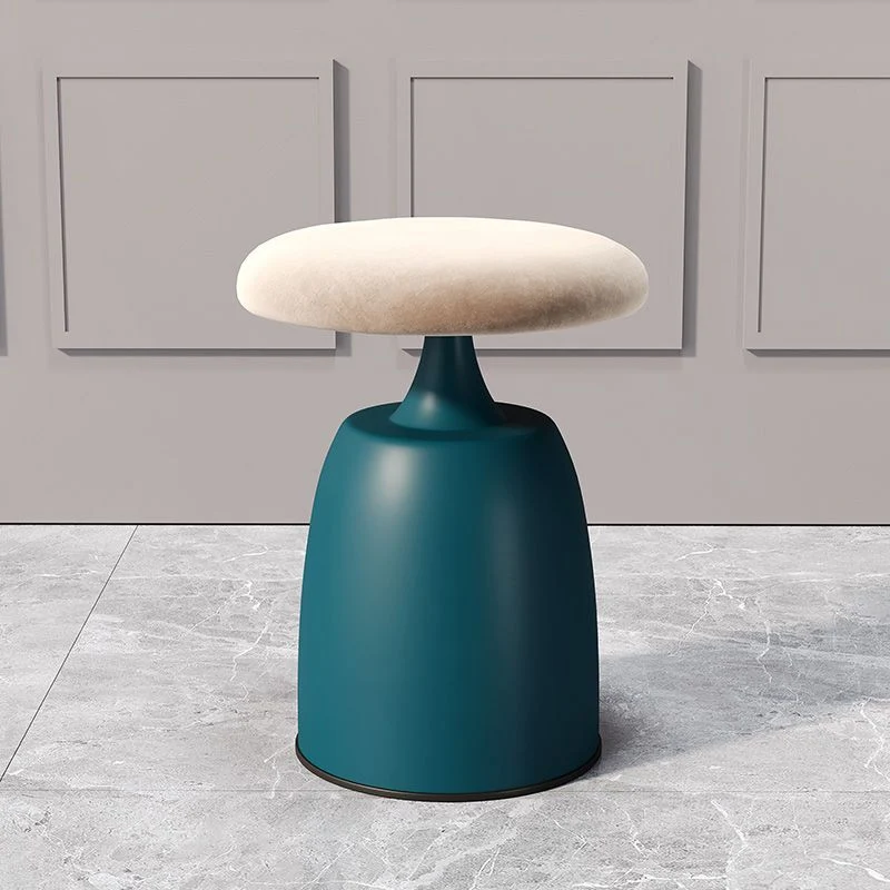 Modern Minimalist Round Cylinder Velvet Metal Vanity Stool For Bedroom
