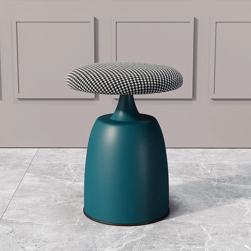 Modern Minimalist Round Cylinder Velvet Metal Vanity Stool For Bedroom