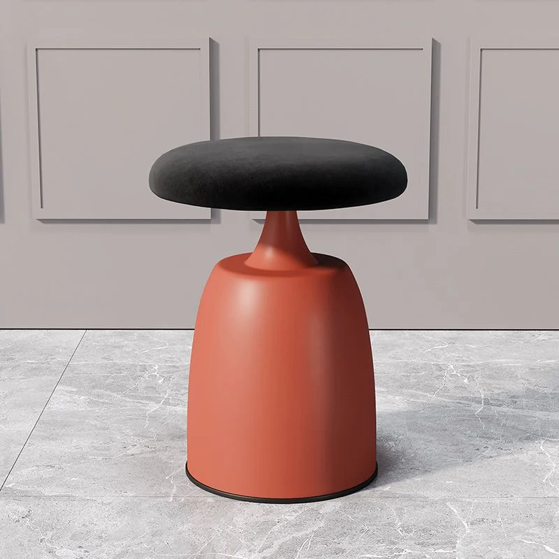 Modern Minimalist Round Cylinder Velvet Metal Vanity Stool For Bedroom