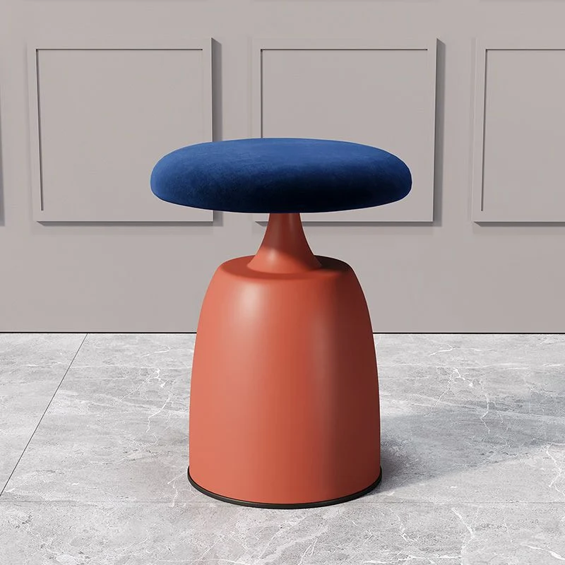 Modern Minimalist Round Cylinder Velvet Metal Vanity Stool For Bedroom