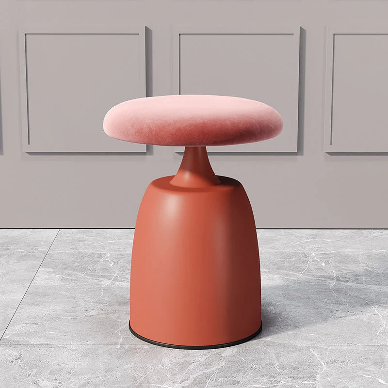 Modern Minimalist Round Cylinder Velvet Metal Vanity Stool For Bedroom