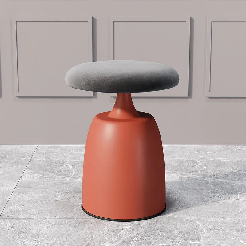 Modern Minimalist Round Cylinder Velvet Metal Vanity Stool For Bedroom