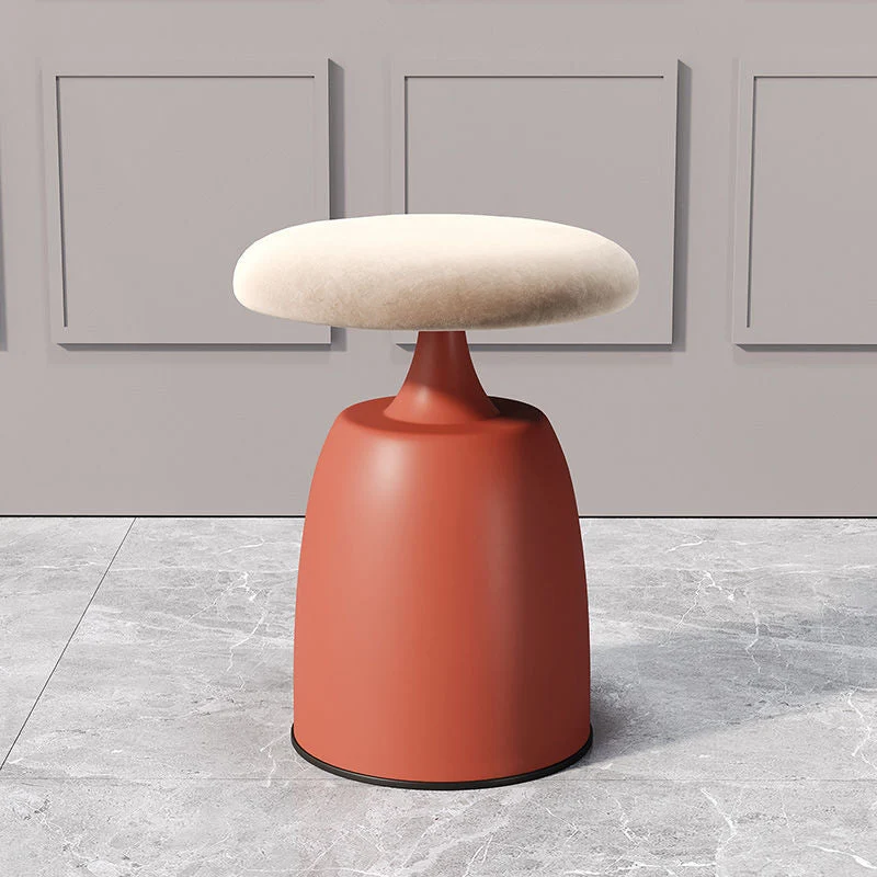Modern Minimalist Round Cylinder Velvet Metal Vanity Stool For Bedroom