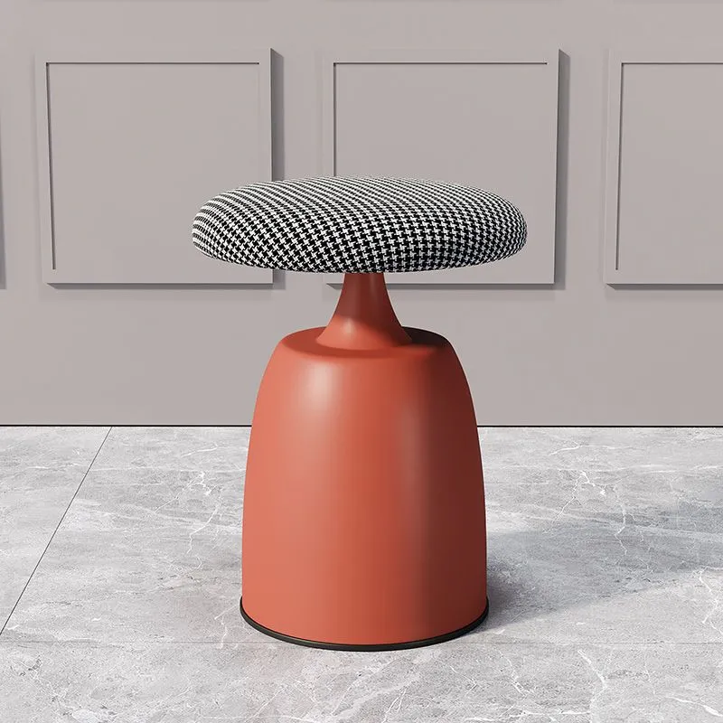 Modern Minimalist Round Cylinder Velvet Metal Vanity Stool For Bedroom