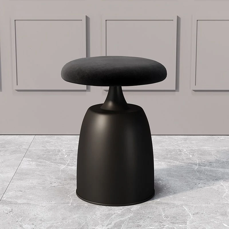 Modern Minimalist Round Cylinder Velvet Metal Vanity Stool For Bedroom