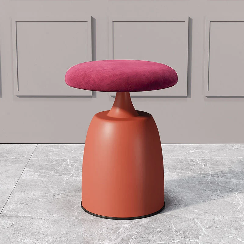 Modern Minimalist Round Cylinder Velvet Metal Vanity Stool For Bedroom
