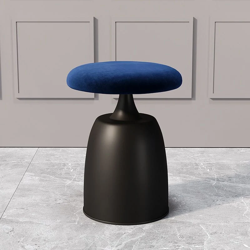 Modern Minimalist Round Cylinder Velvet Metal Vanity Stool For Bedroom