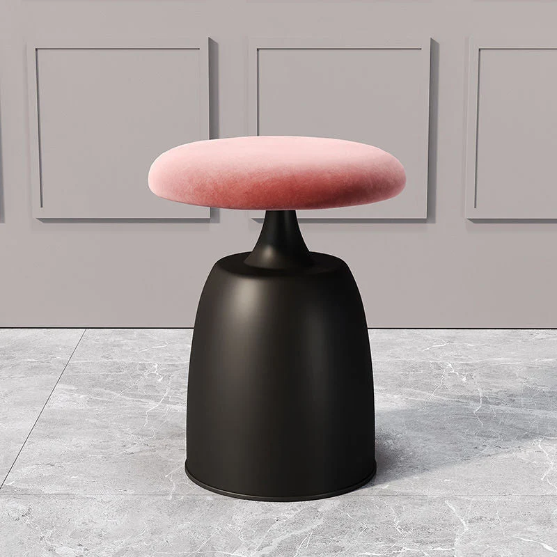 Modern Minimalist Round Cylinder Velvet Metal Vanity Stool For Bedroom