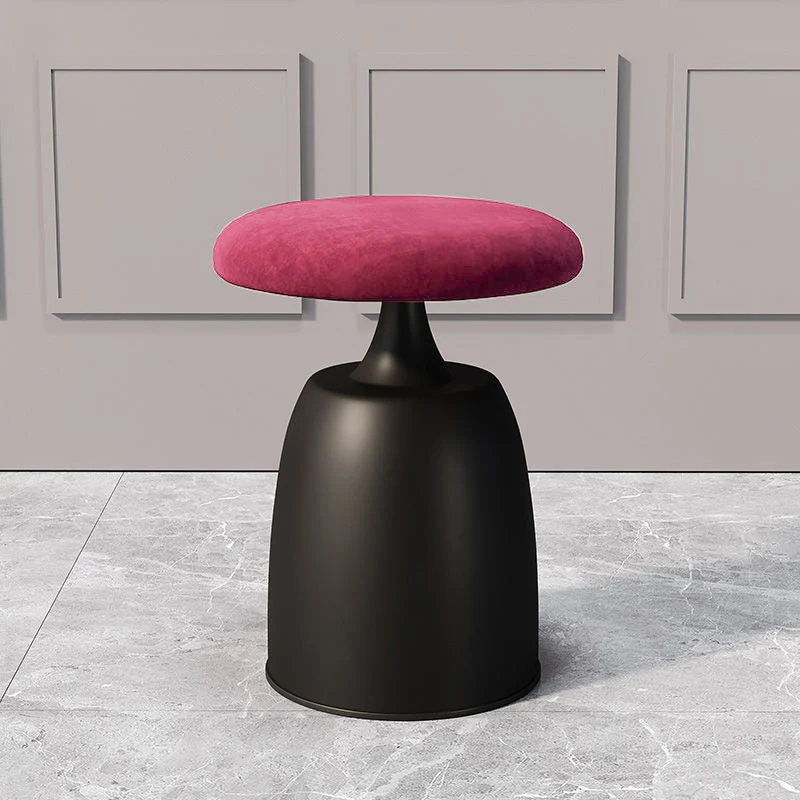 Modern Minimalist Round Cylinder Velvet Metal Vanity Stool For Bedroom